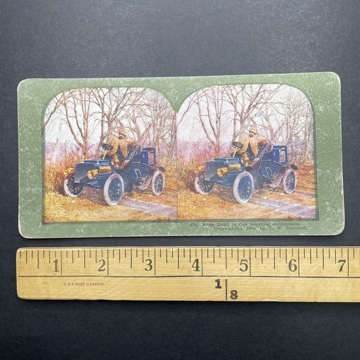 Antique 1905 Quail Hunter In An Automobile Stereoview Photo Card P580-060