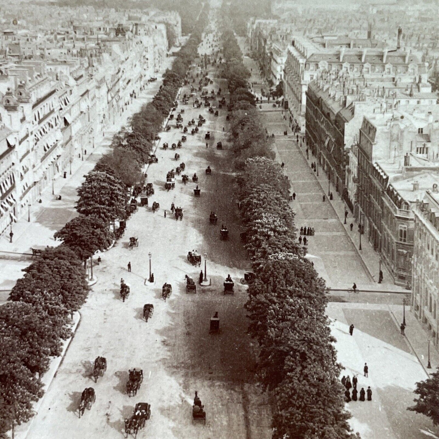 Antique 1900 The Main Street In Paris France Stereoview Photo Card P3921