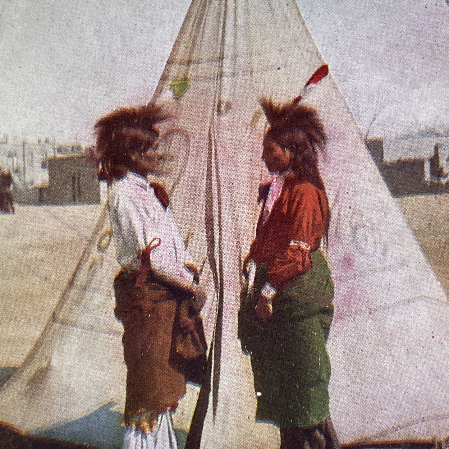 Native American Sioux Women and a Tent Stereoview Antique c1920s X4146