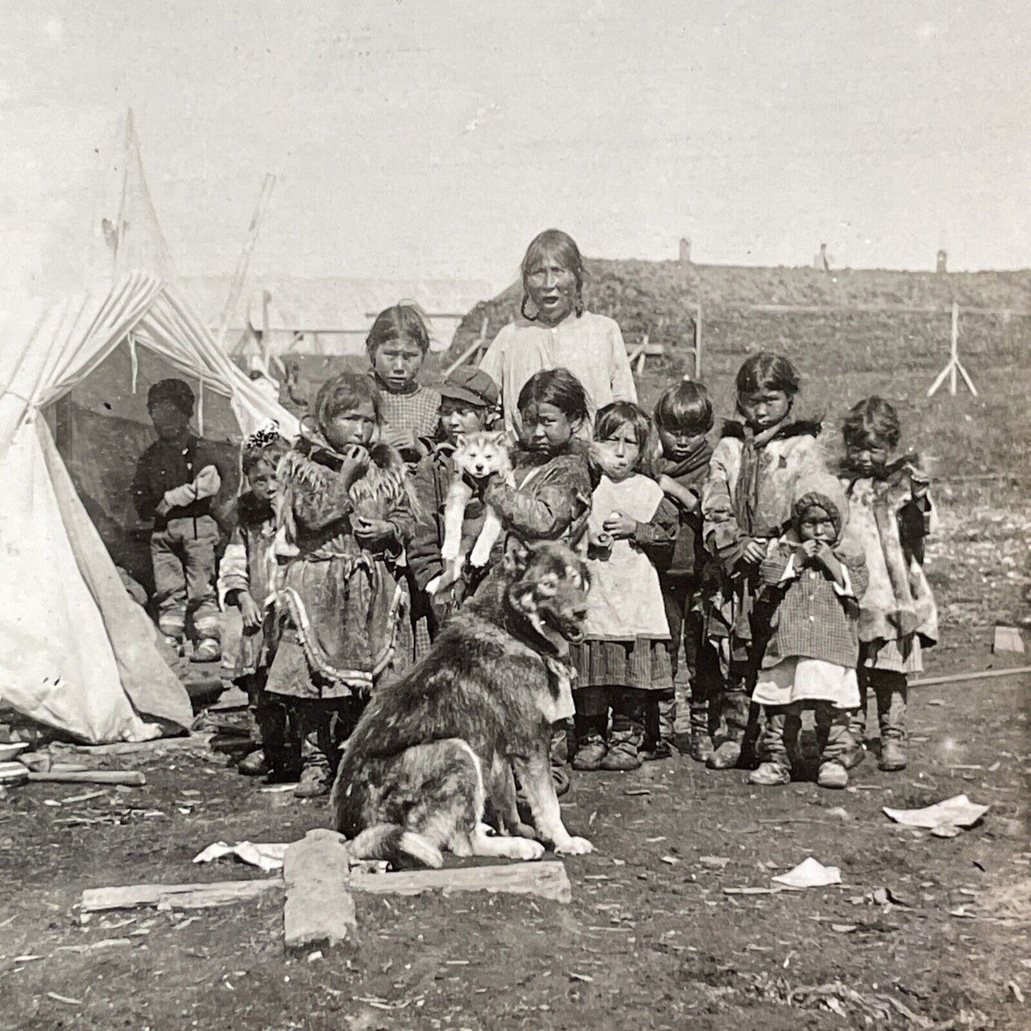 Antique 1900 Eskimo Inuit Near Skagway Alaska Stereoview Photo Card P2334