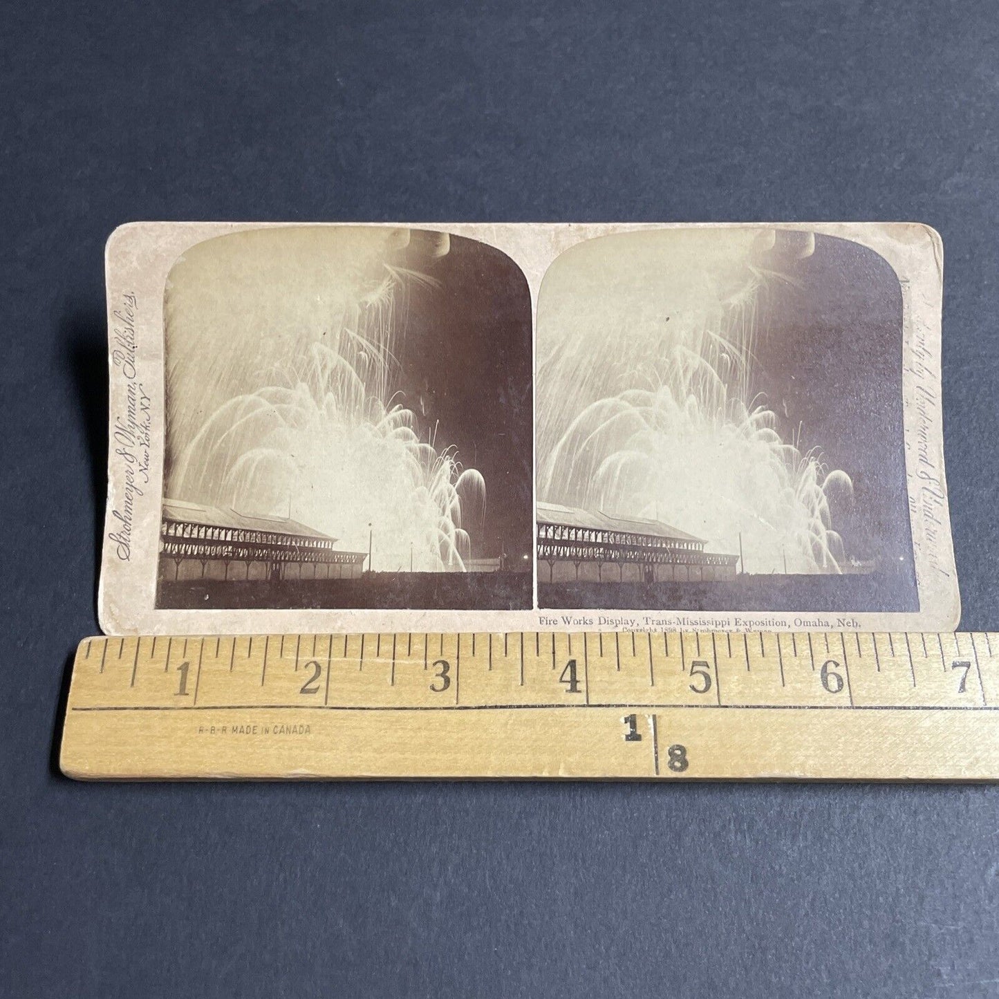 Antique 1898 Fireworks Display Omaha Nebraska Stereoview Photo Card P4320