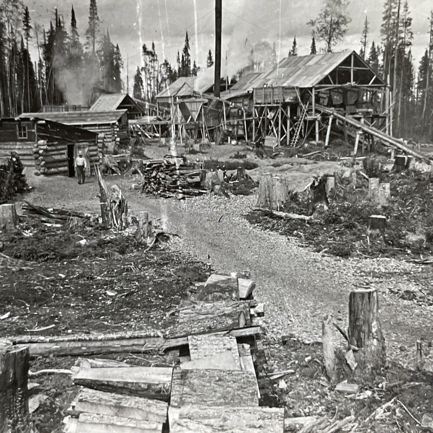 Antique 1905 Logging Mill Concord New Hampshire Stereoview Photo Card P1518