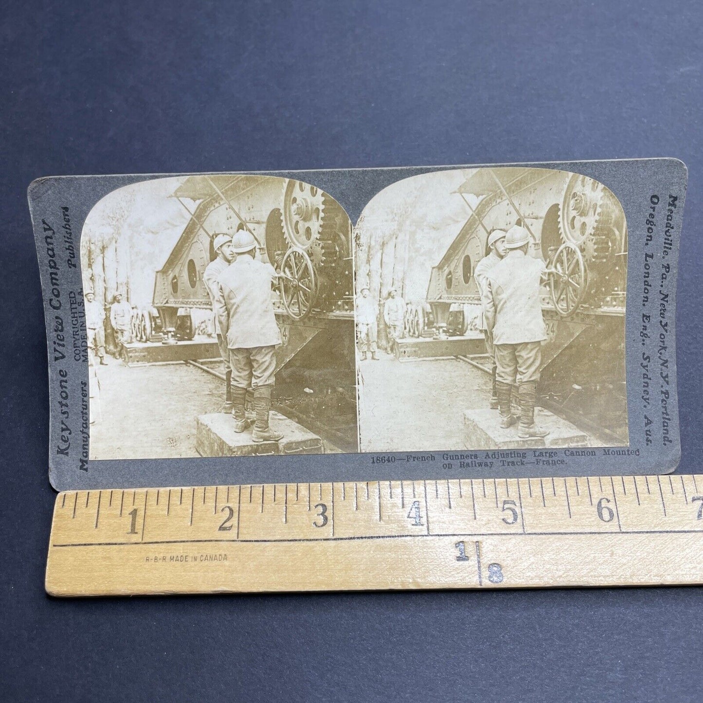 Antique 1916 WW1 French Artillery Soldiers Heavy Gun Stereoview Photo Card P2032