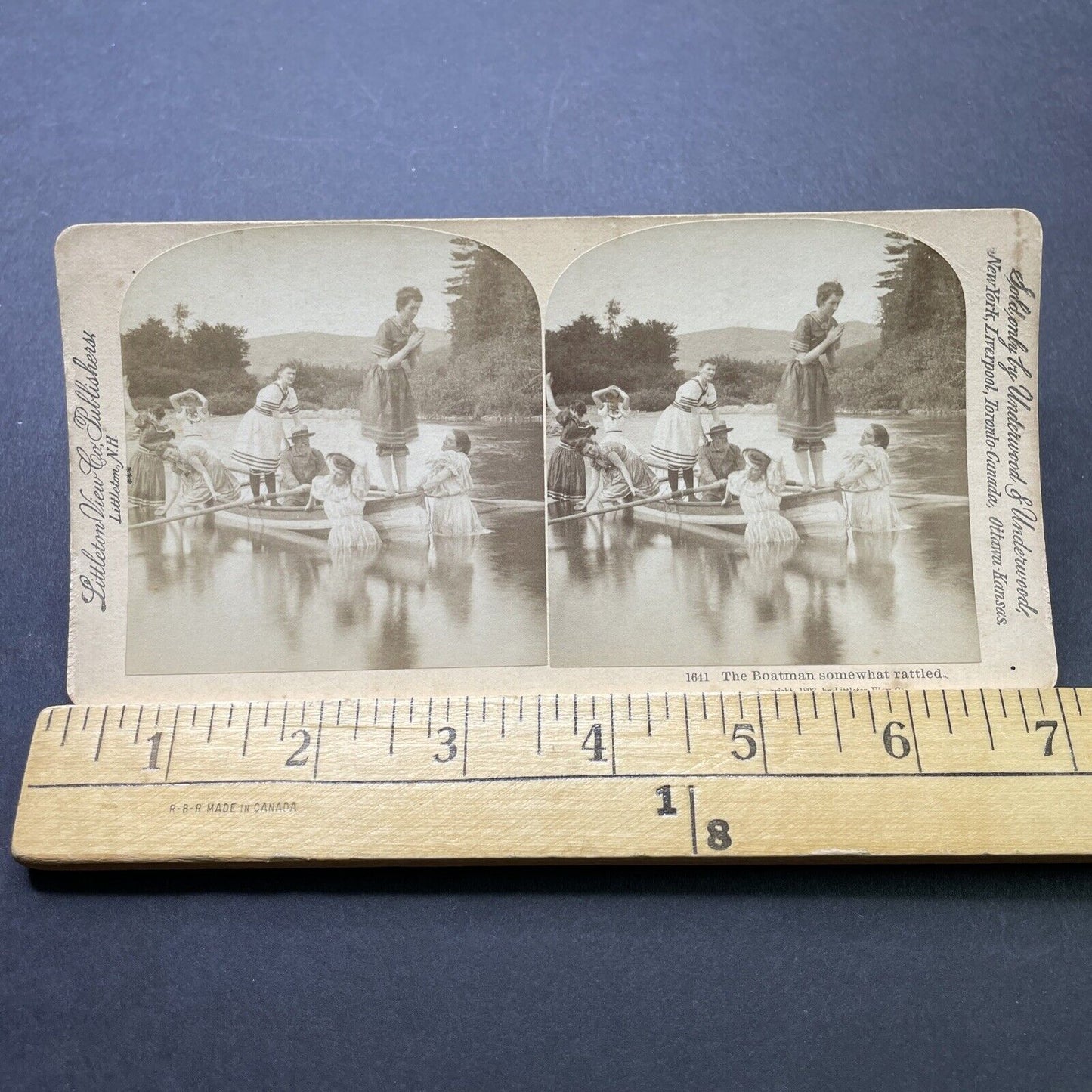 Antique 1893 Vixens Seduce Man In Boat Littleton NH Stereoview Photo Card P2385