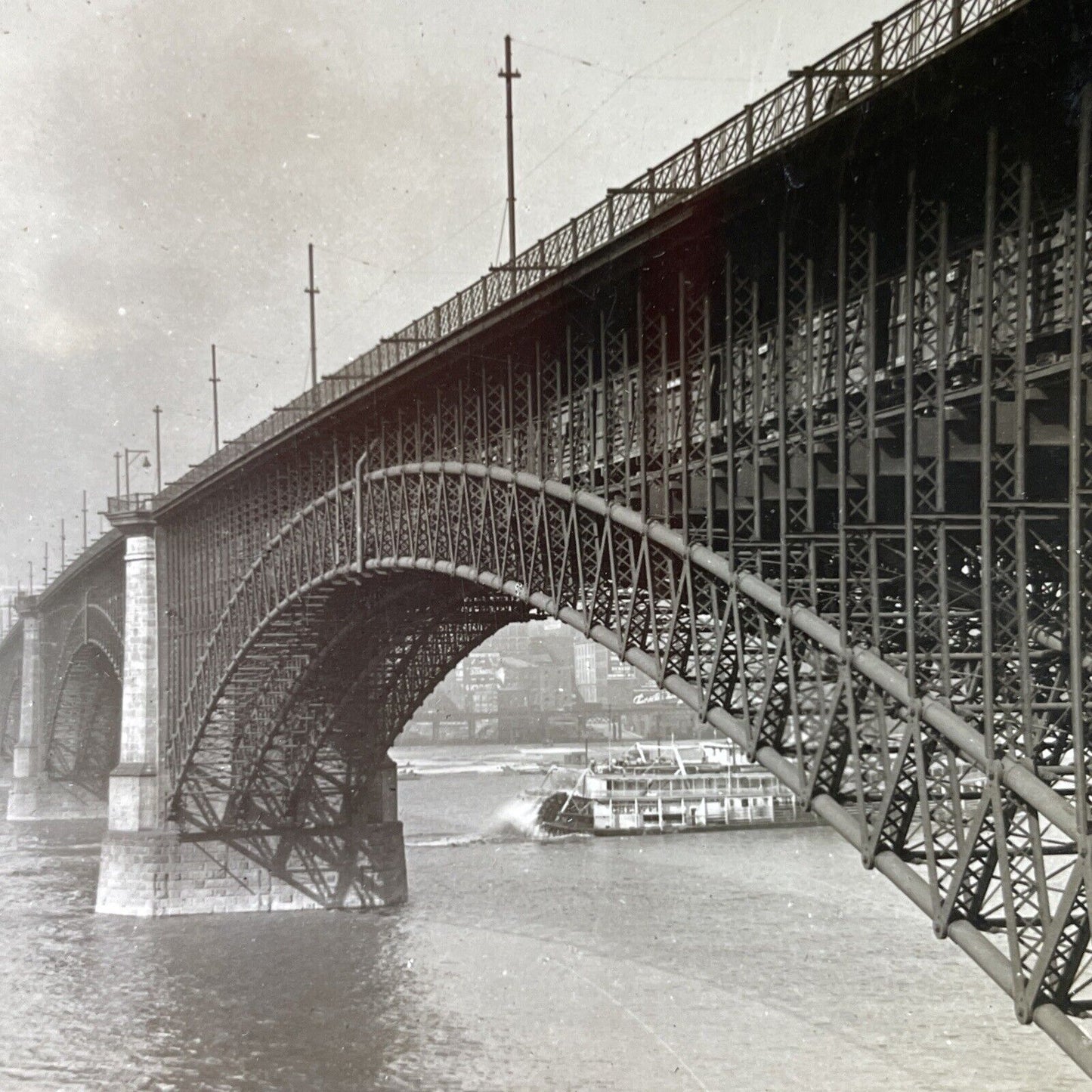 Antique 1910s Eads Railroad Bridge St Louis Missouri Stereoview Photo Card P3220