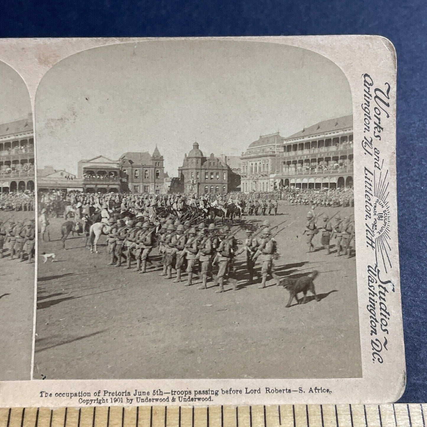 Antique 1901 Boer War Soliders Marching Pretoria SA Stereoview Photo Card P5563