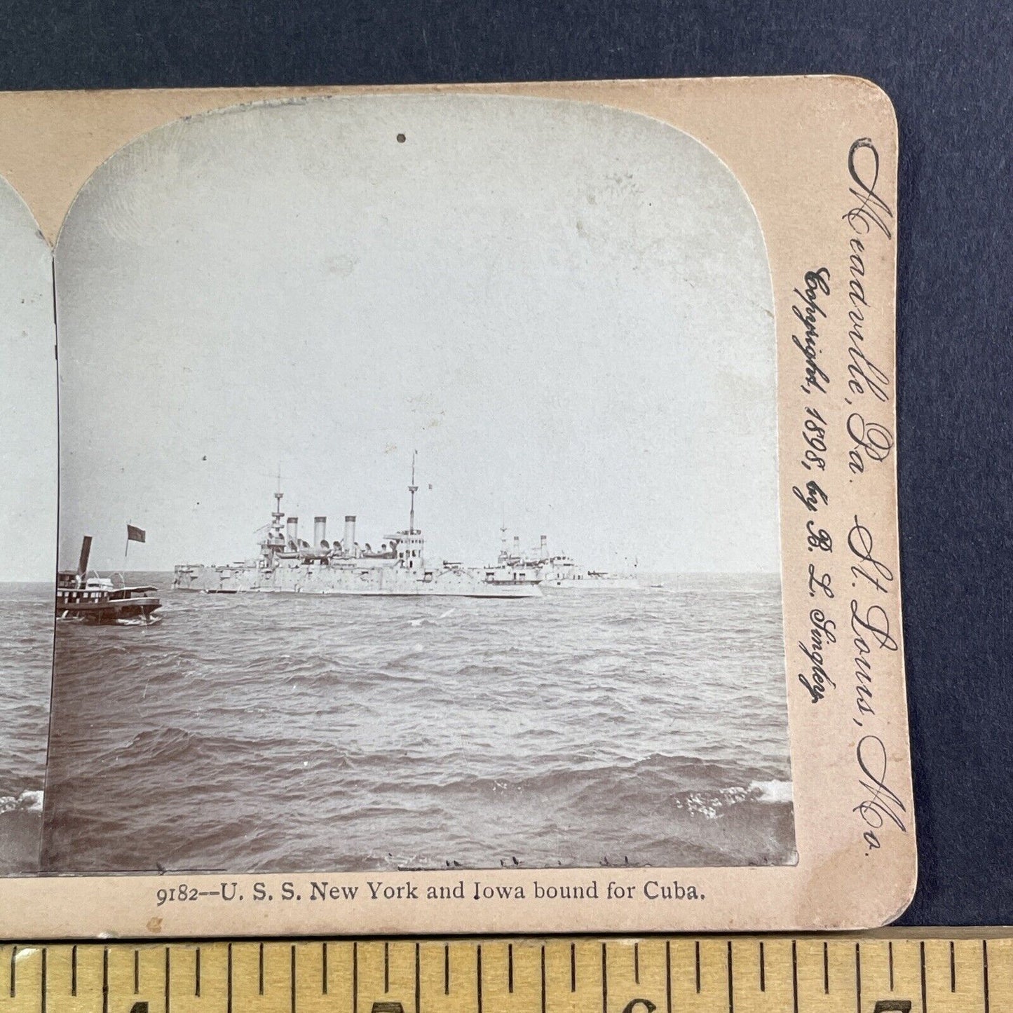 USS New York And USS Iowa Naval Ships Stereoview US Navy Antique c1898 X3532