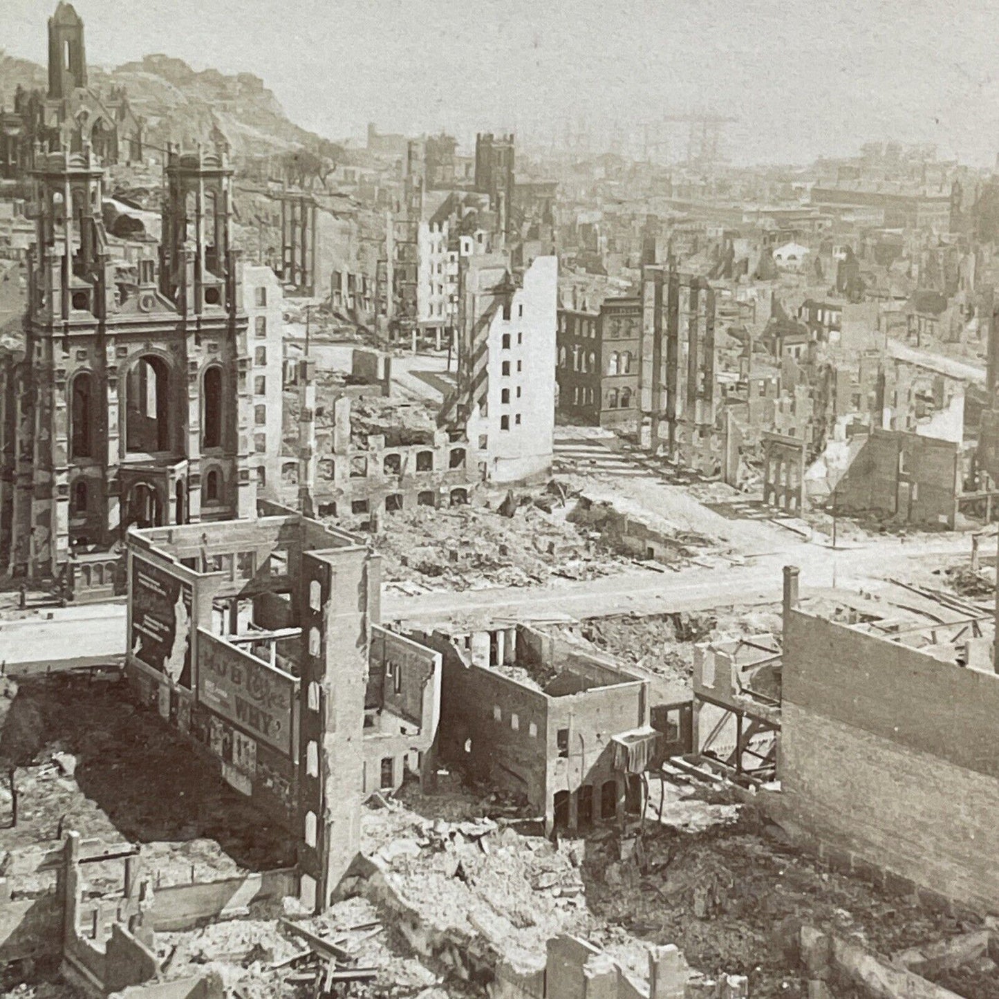 San Francisco Earthquake Union Square Stereoview Photo Card Antique 1906 X810