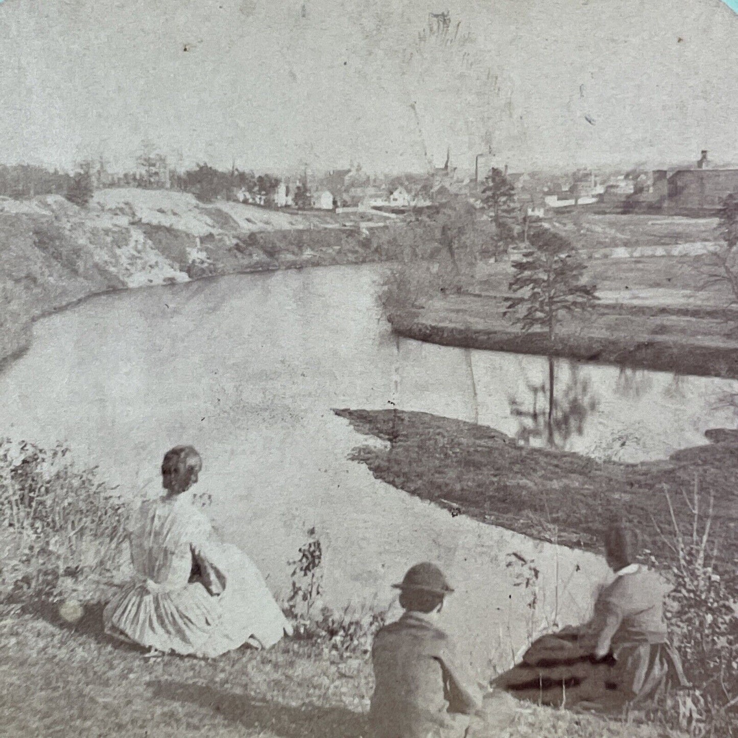 Nashua River From Fairmount Street Stereoview Nashua NH Antique c1865 X2443