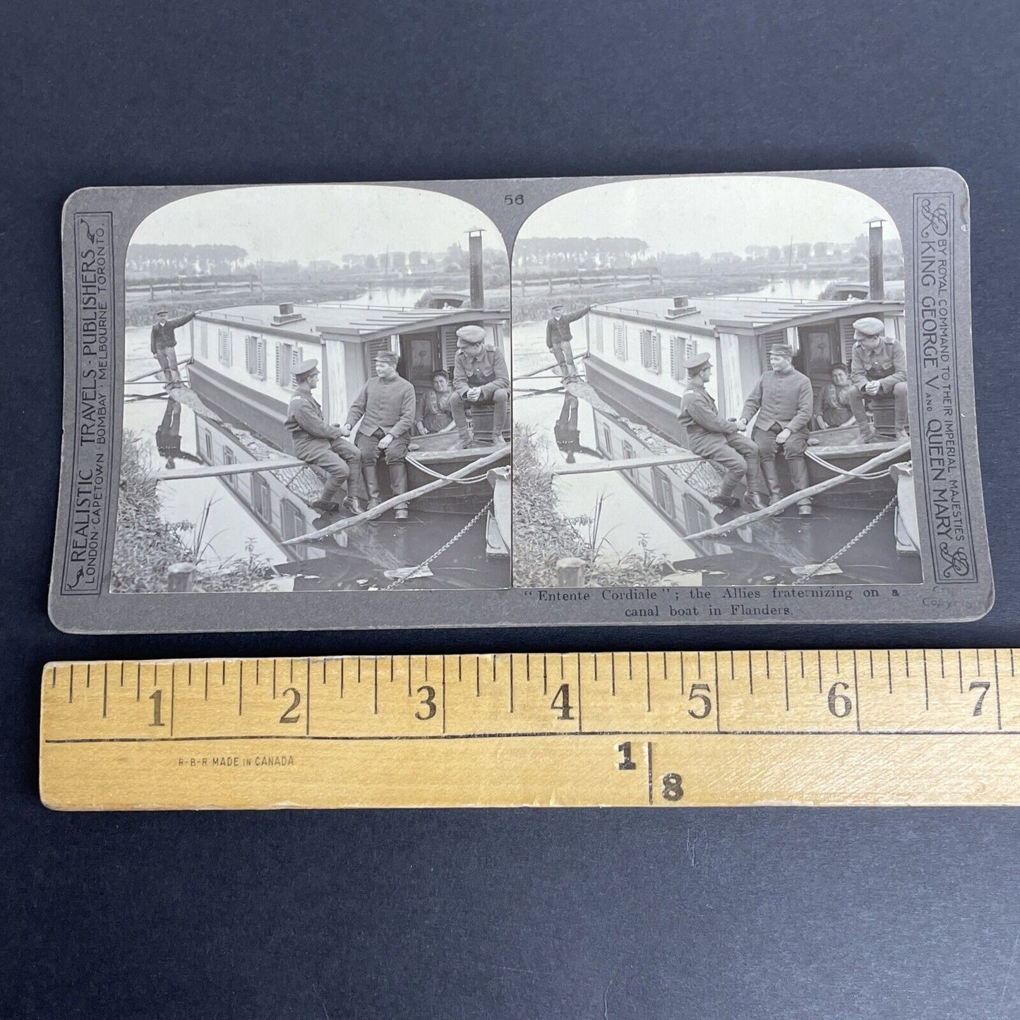 Antique 1915 Canadian Troops WW1 Belgium River Stereoview Photo Card P962