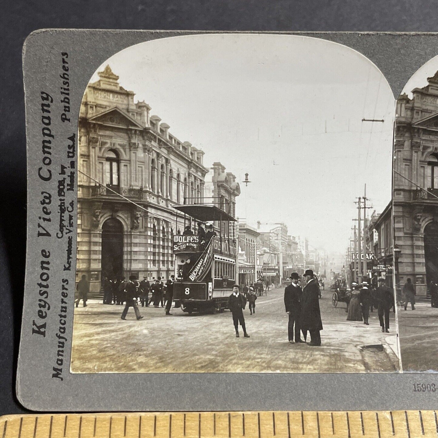 Antique 1908 Union Bank In Hobart Tasmania Stereoview Photo Card P5092