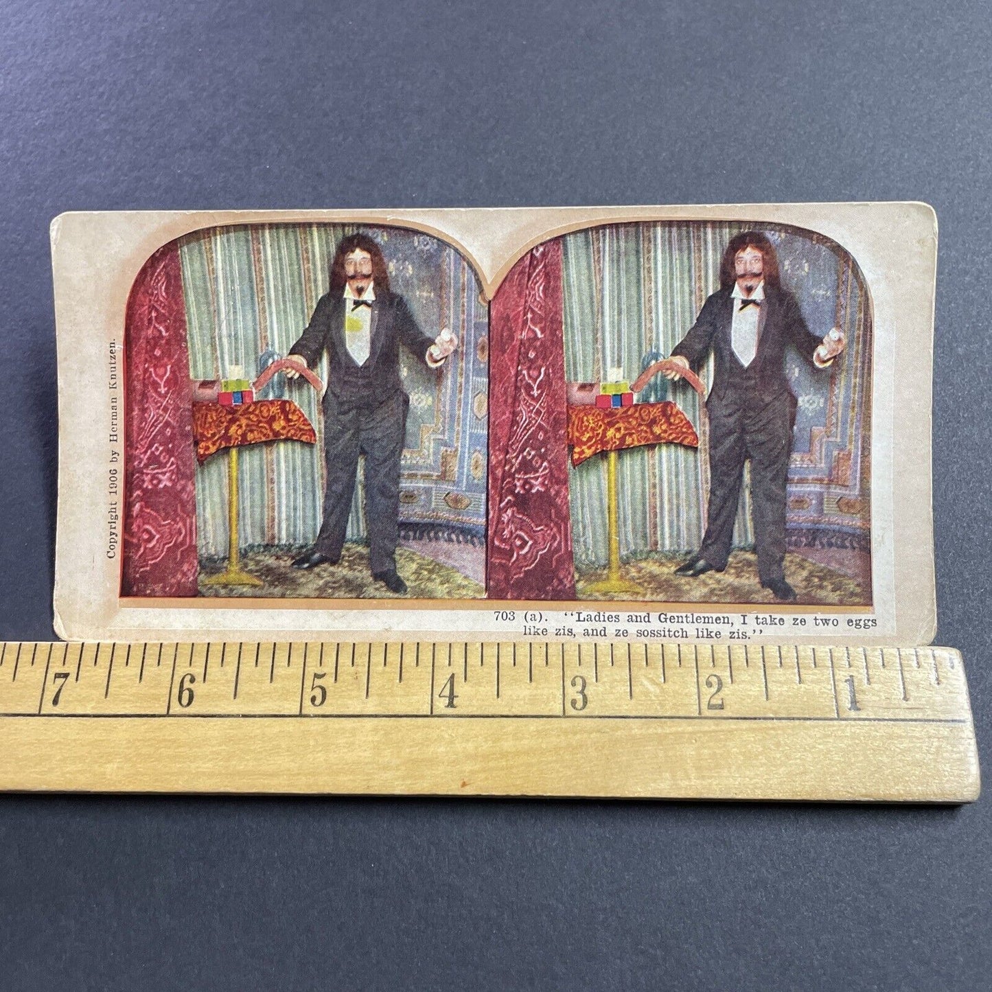 Antique 1906 Circus Magician Holding A Sausage Stereoview Photo Card Q2259