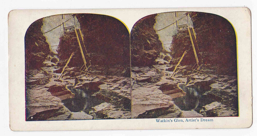 Antique 1880s Watkins Glen New York Gorge River View Stereo Card P312