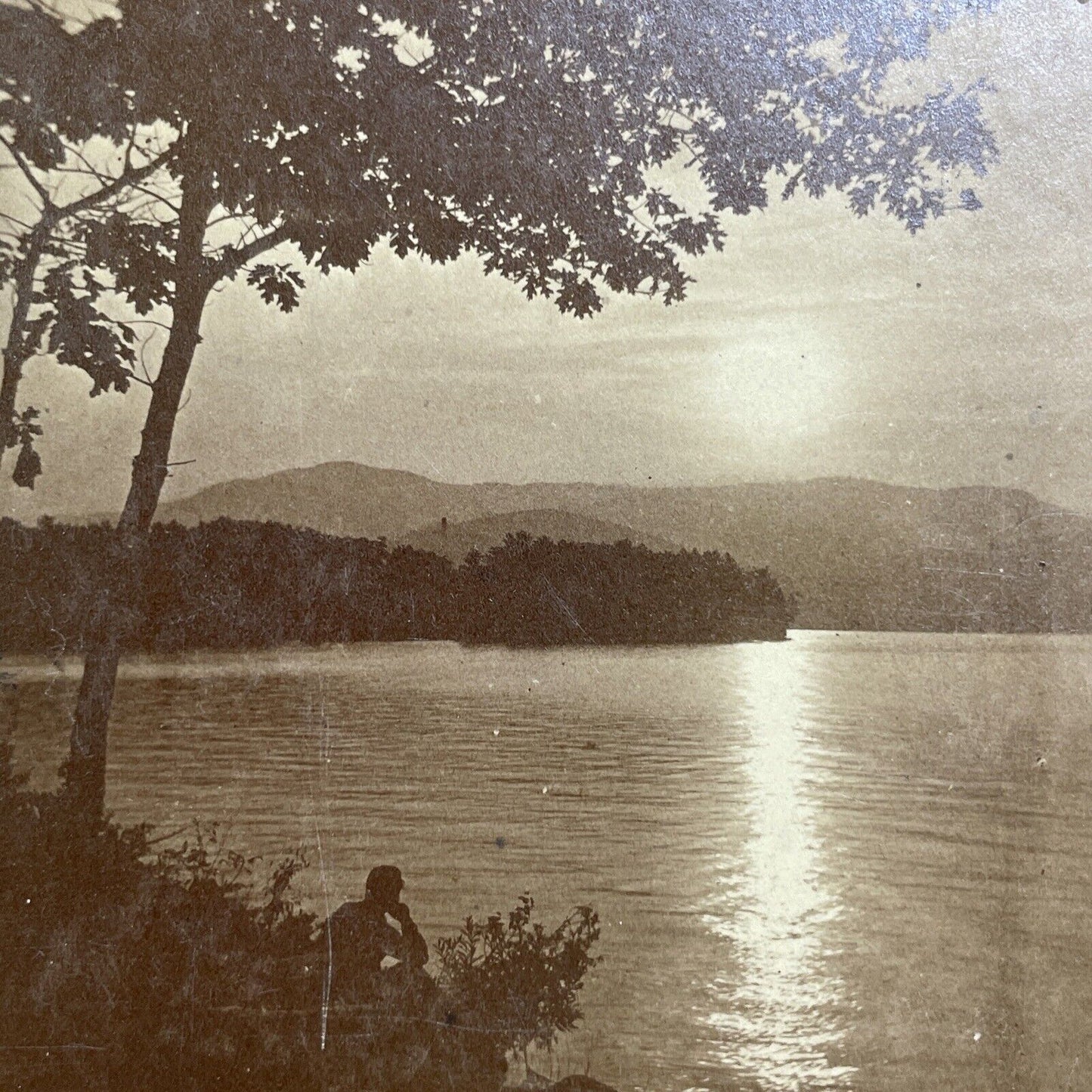 Antique 1860s Fishing On Lake George New York Stereoview Photo Card V545