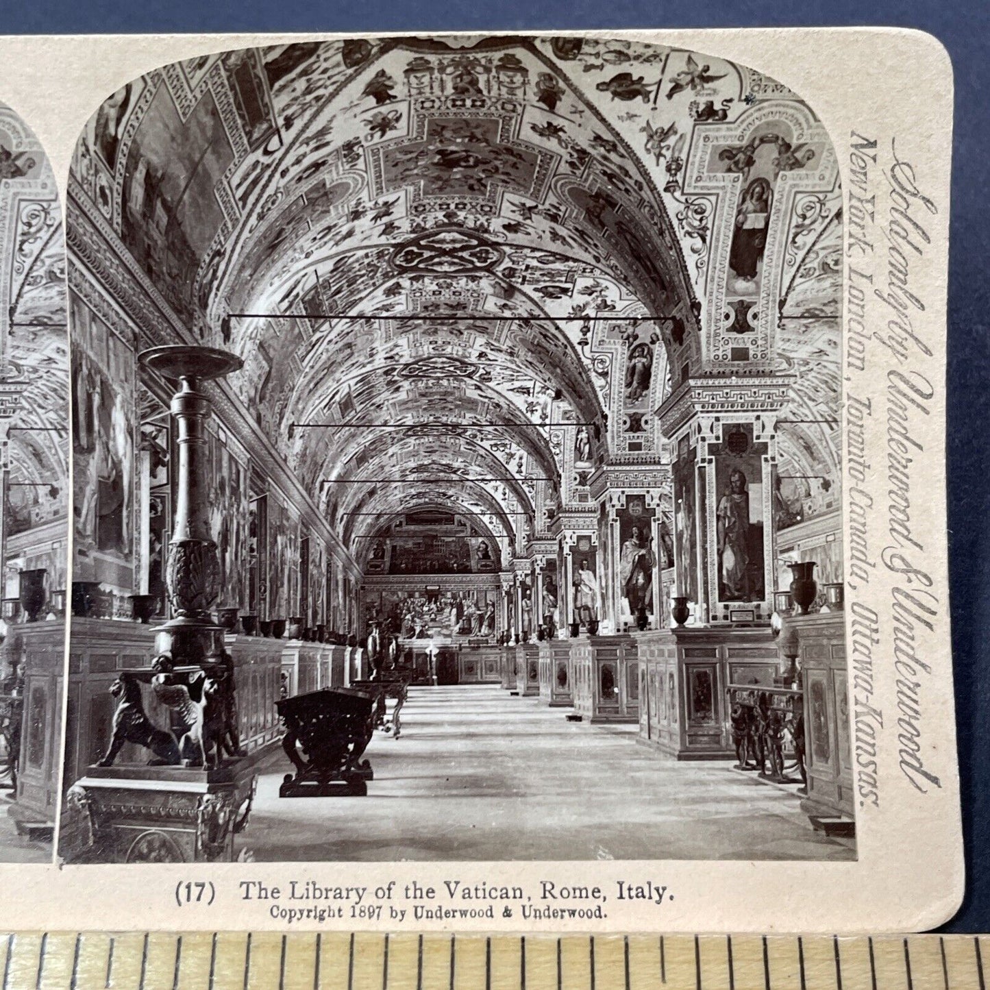 Antique 1897 Secret Library Of The Vatican Rome Italy Stereoview Photo Card 3301