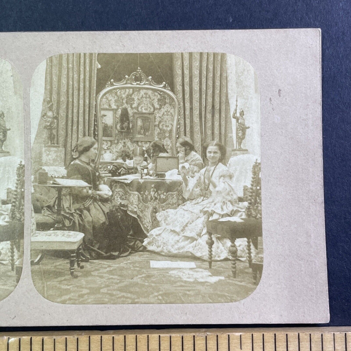 Children Doing Finish School Homework Stereoview Antique c1855 X3795