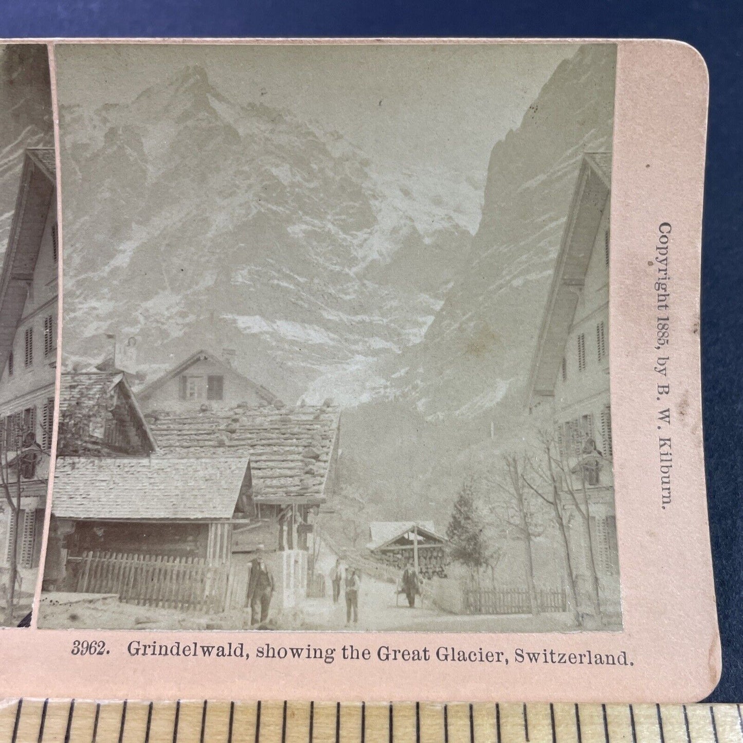 Antique 1885 Grindelwald Switzerland Town View Stereoview Photo Card P3831