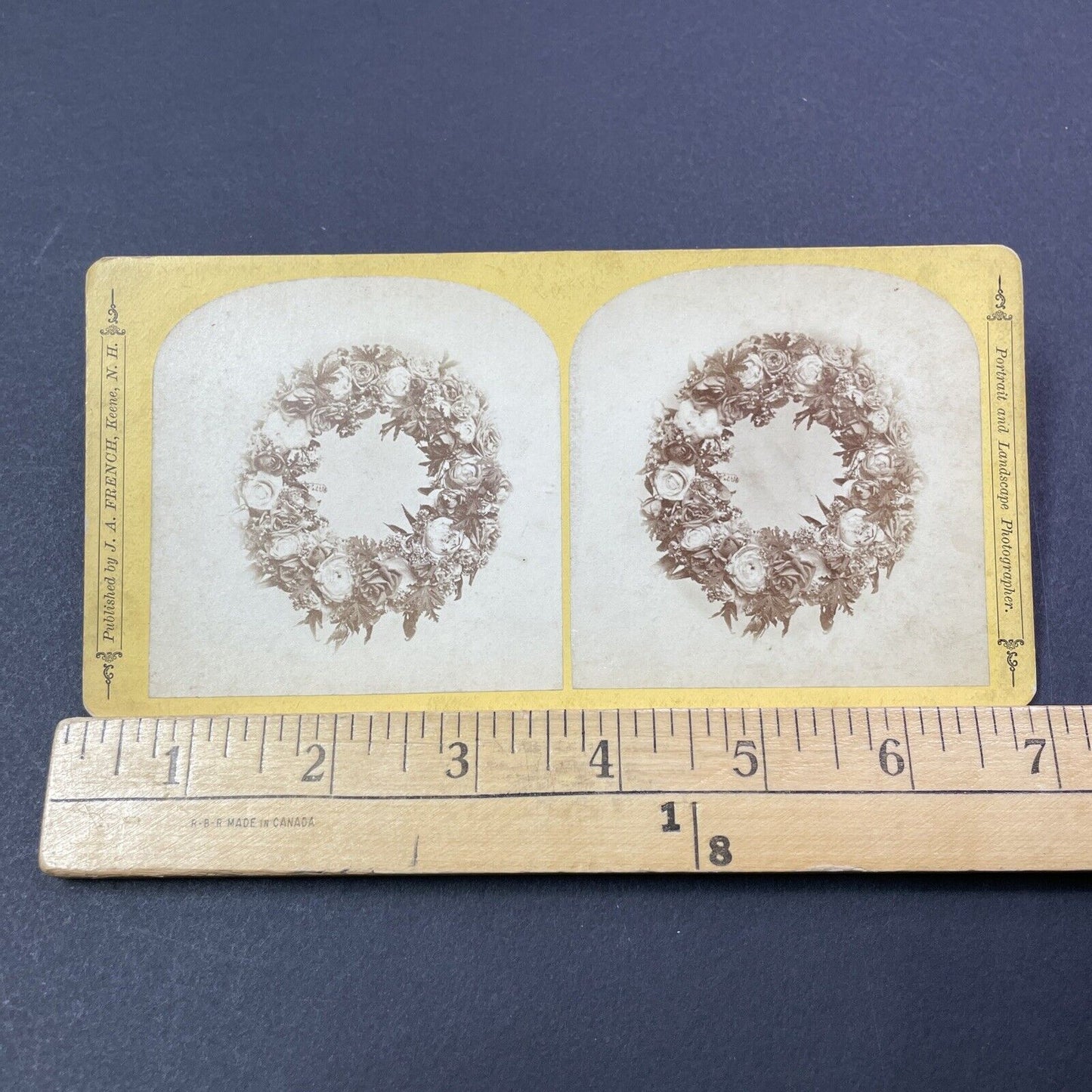 Antique 1870s Funeral Flowers Wreath Keene NH Stereoview Photo Card V1756