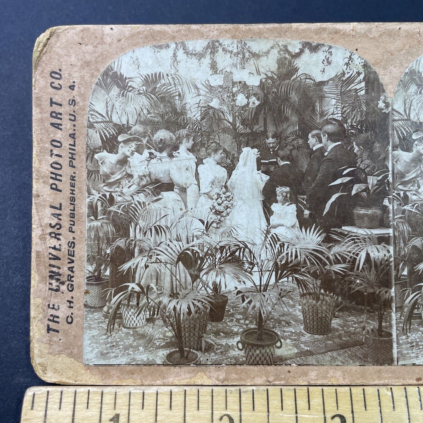 Antique 1897 Bride & Groom Say Wedding Vows Stereoview Photo Card P2943