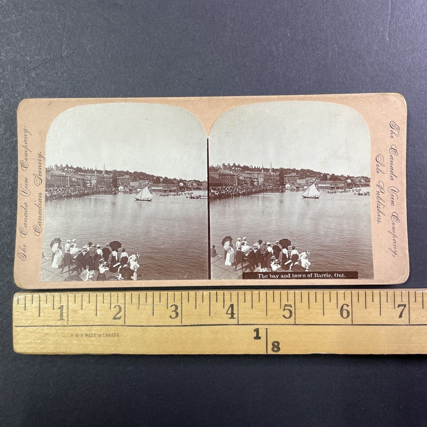 Barrie Ontario Canada Harbourfront Stereoview Rowing Race Antique c1899 Y481