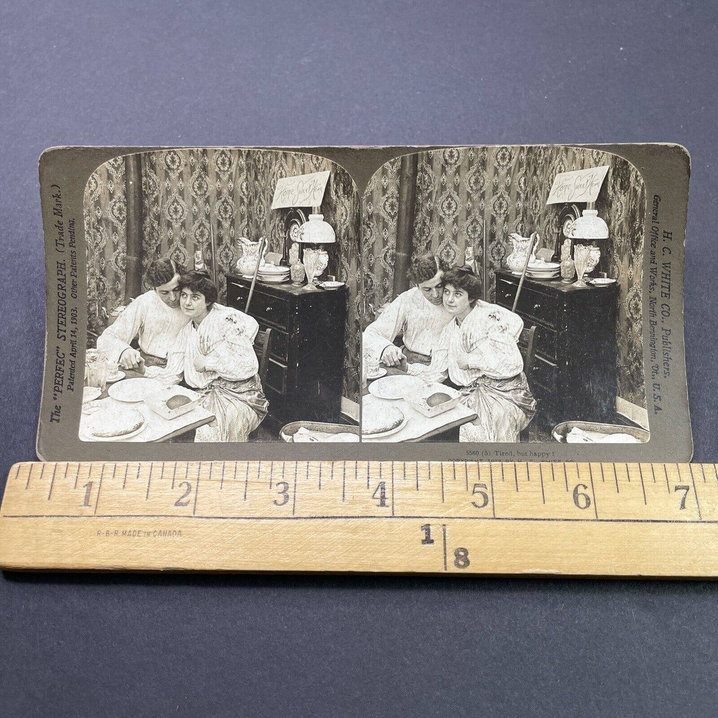 Antique 1903 Man And Woman Cuddle At Dinner Stereoview Photo Card P2647