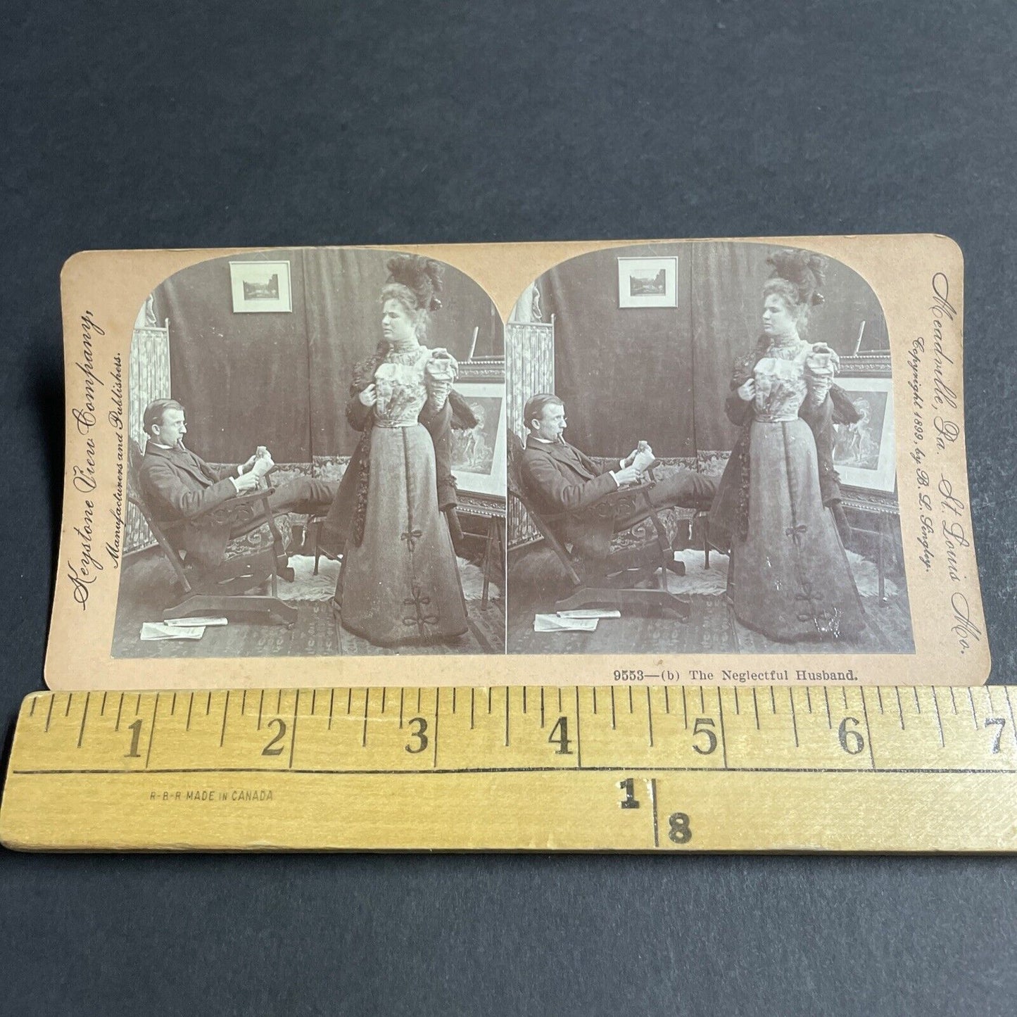 Antique 1899 Husband Too Lazy To Help Wife With Coat Stereoview Photo Card P4653