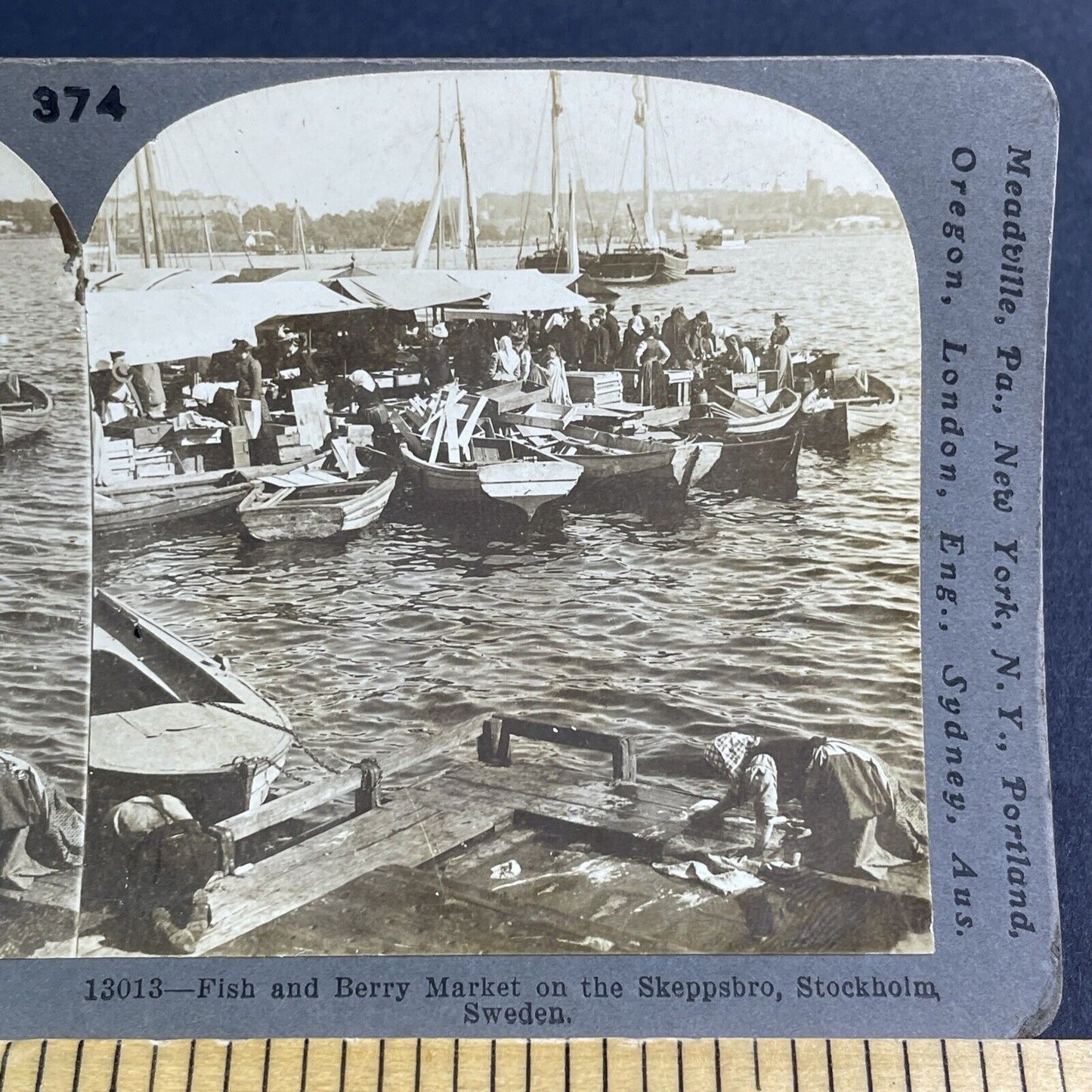 Antique 1901 Peasants Scrub Docks Skeppsbro Sweden Stereoview Photo Card P2108