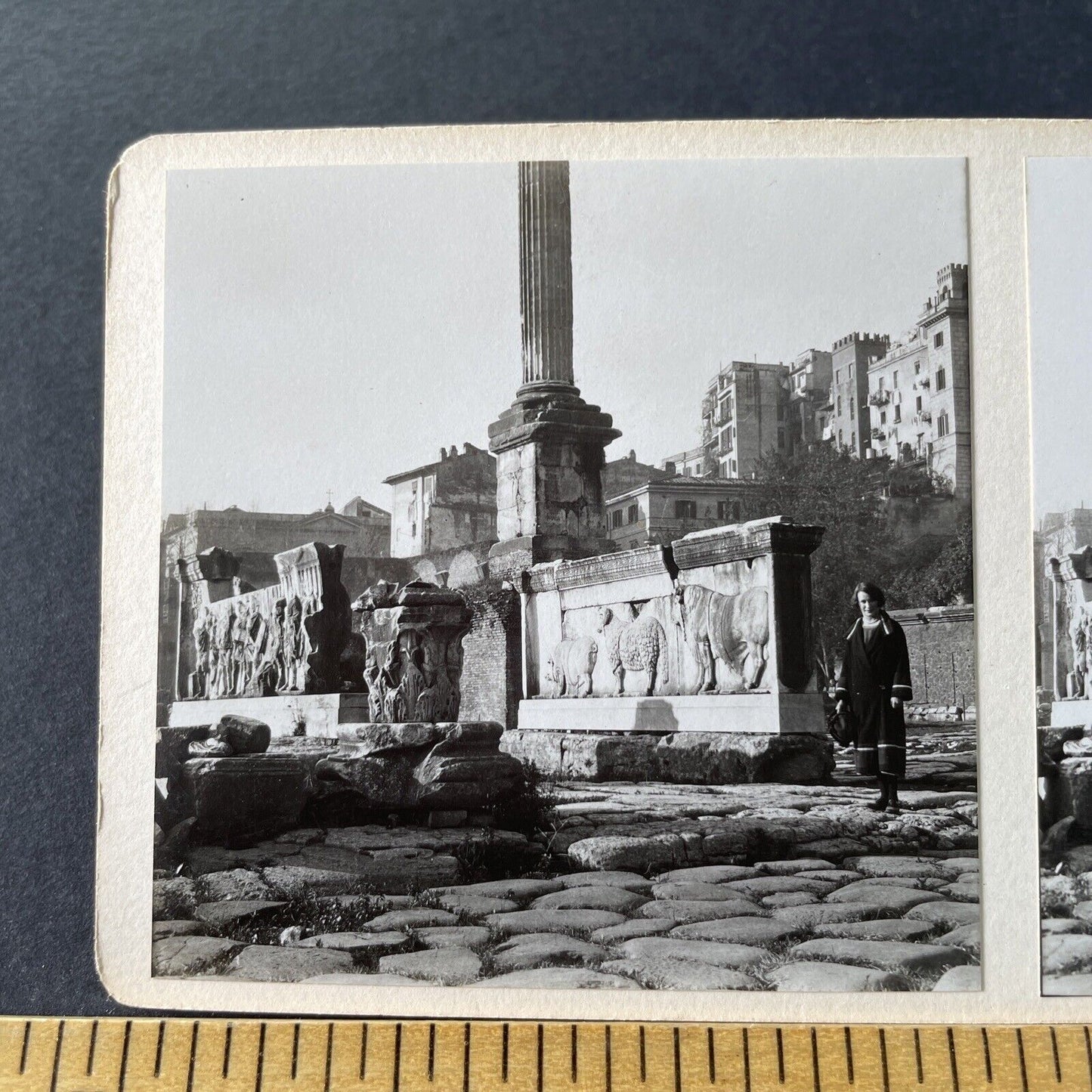 Antique 1925 The Forum Ruins Rome Italy OOAK Stereoview Photo Card P3261