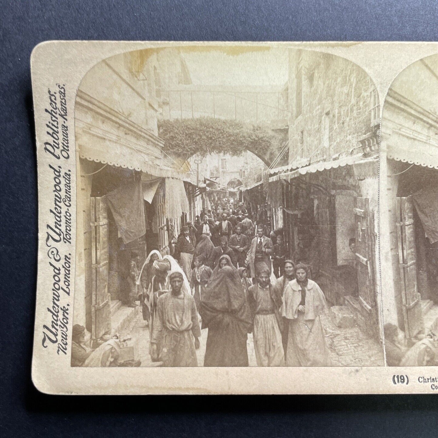 Antique 1900 Busy Street In Jerusalem Israel Stereoview Photo Card P1787