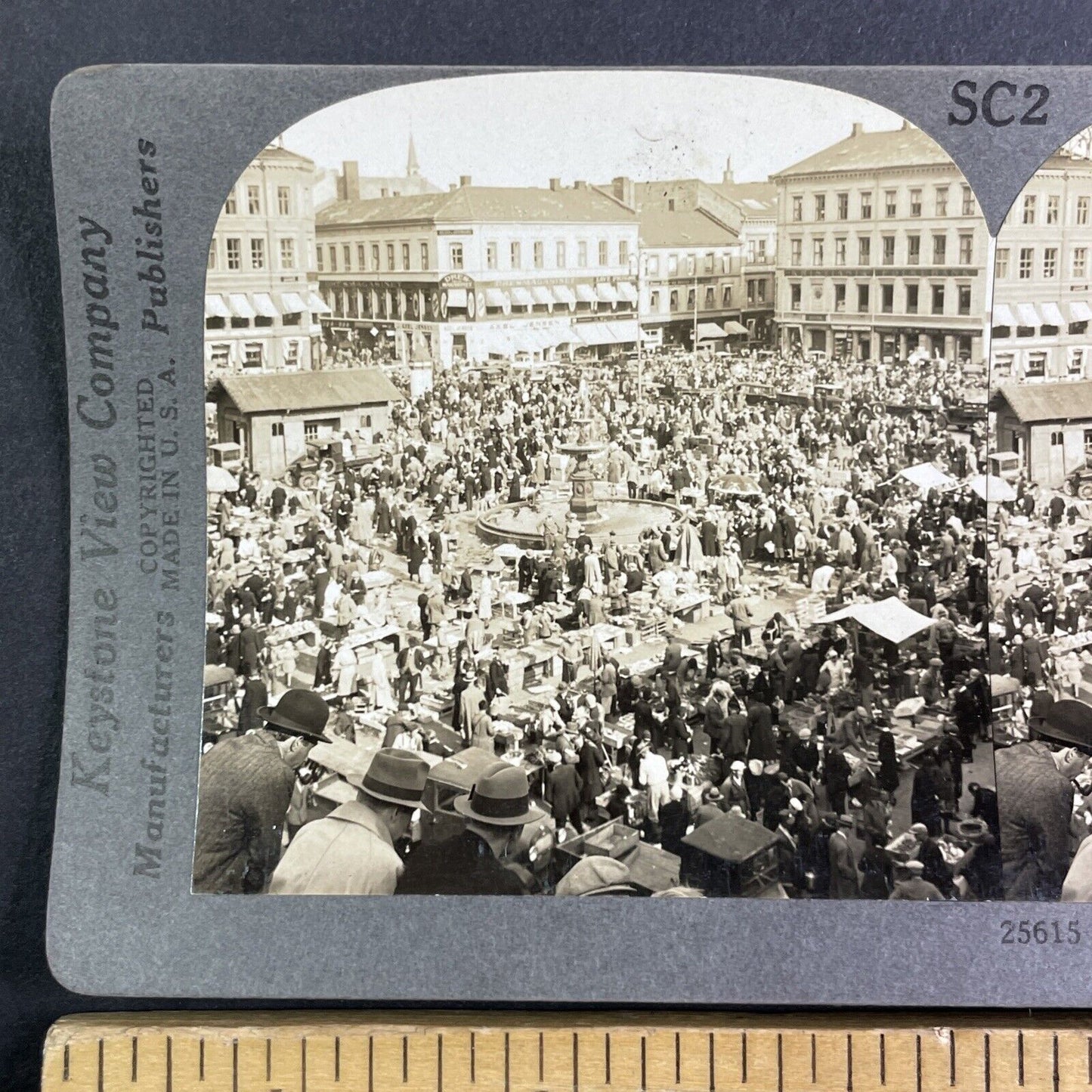 Stortorvet Market in Oslo Norway Stereoview Late Period View Antique c1933 Y1235