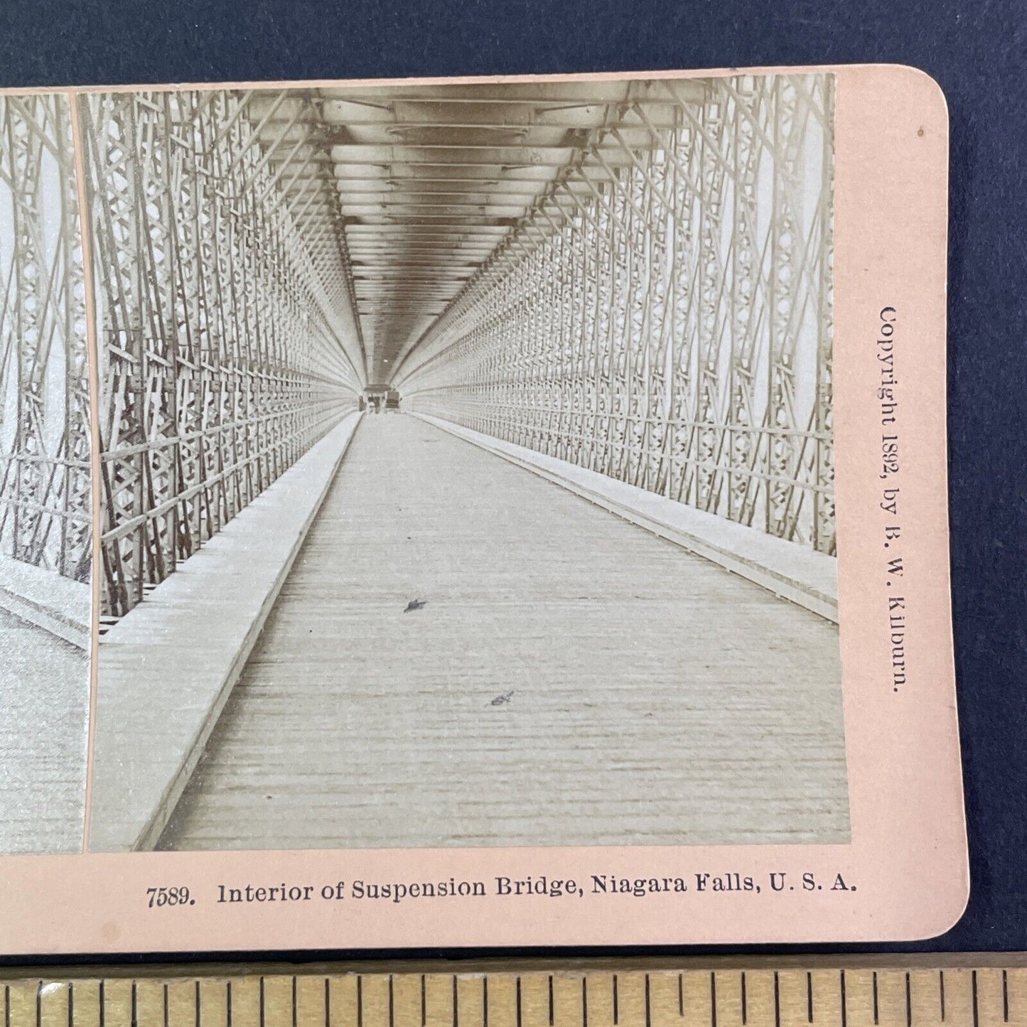 Interior of New Suspension Bridge Stereoview Niagara Falls c1892 Y1859