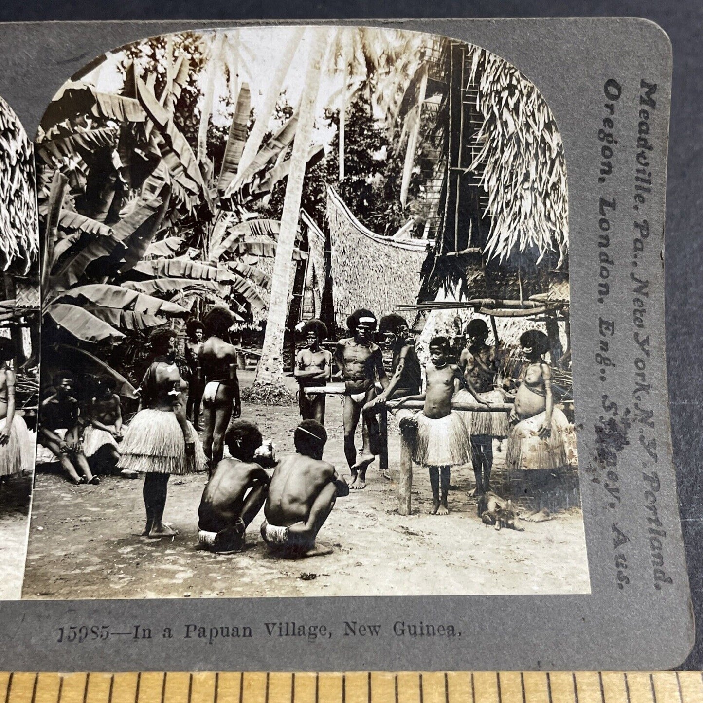 Antique 1906 Native Tribes In Papua New Guinea Stereoview Photo Card P4566