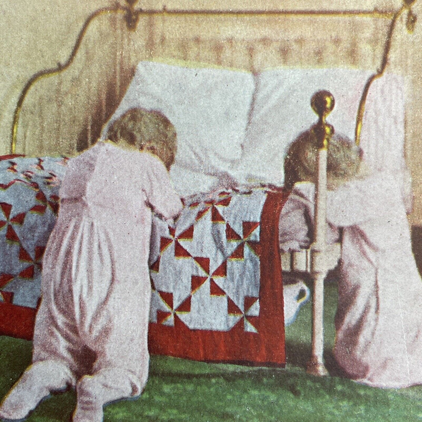 Antique 1892 Children Saying Prayers Before Bed Stereoview Photo Card P1236