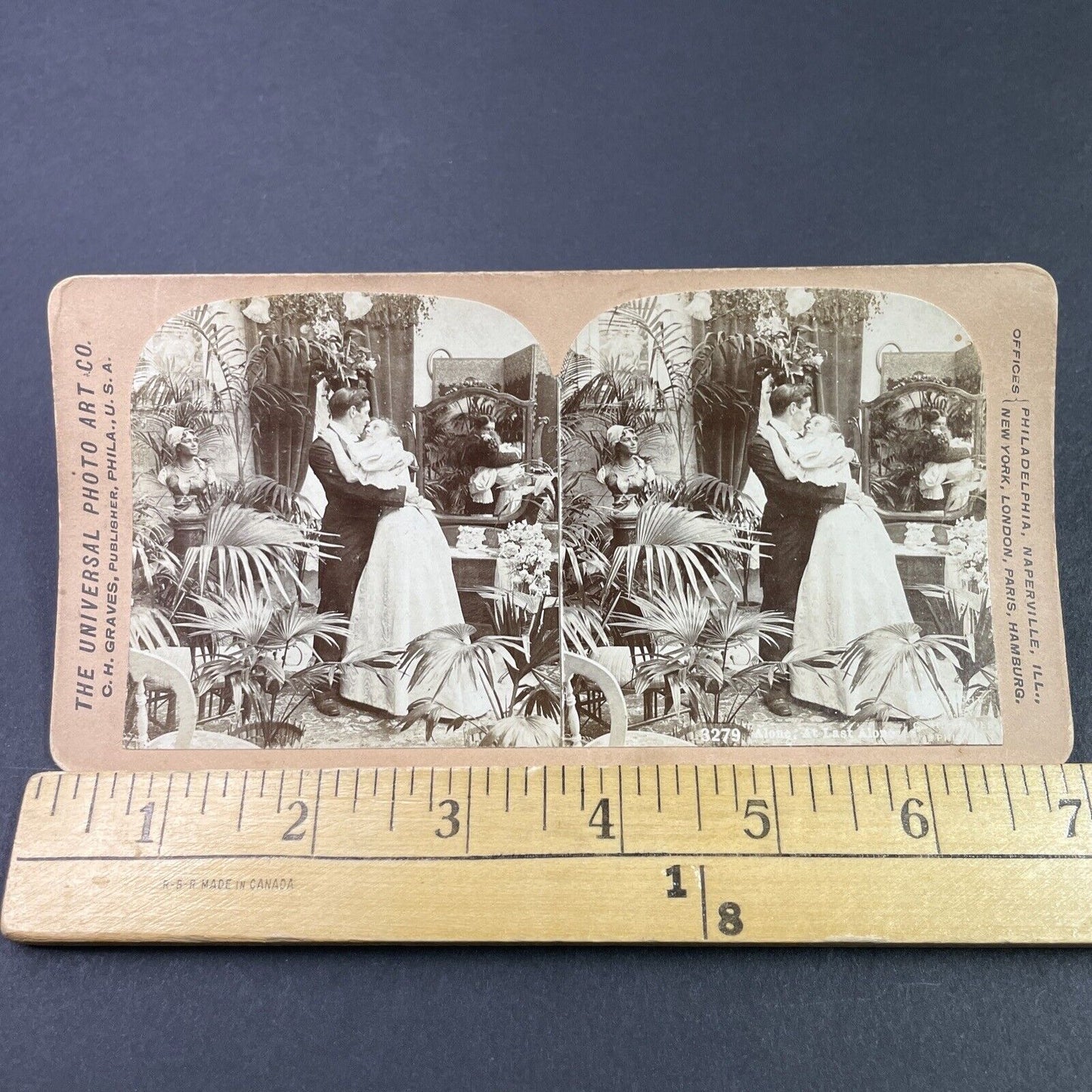 Antique 1890s Married Couple Embrace And Kiss Stereoview Photo Card P3372