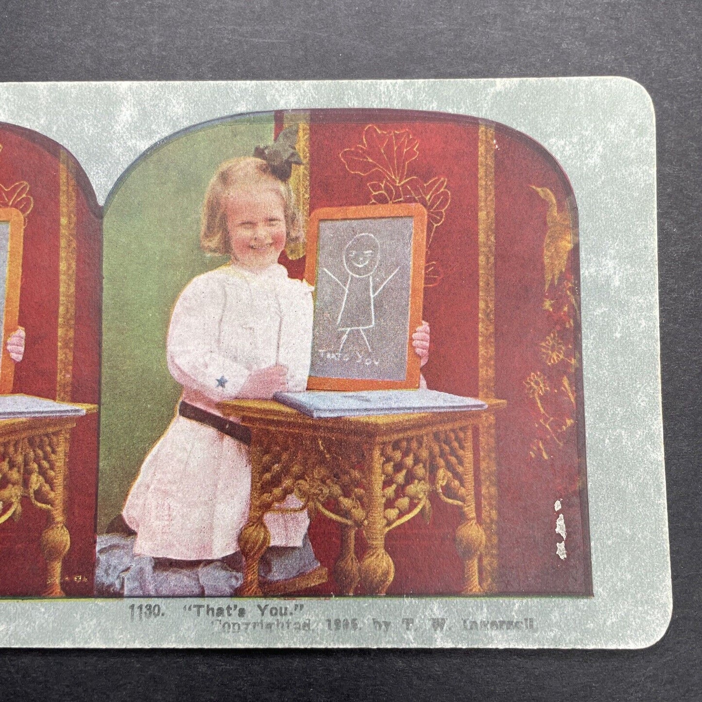 Antique 1905 A Young Girl Draws On A Chalk Board Stereoview Photo Card P1252