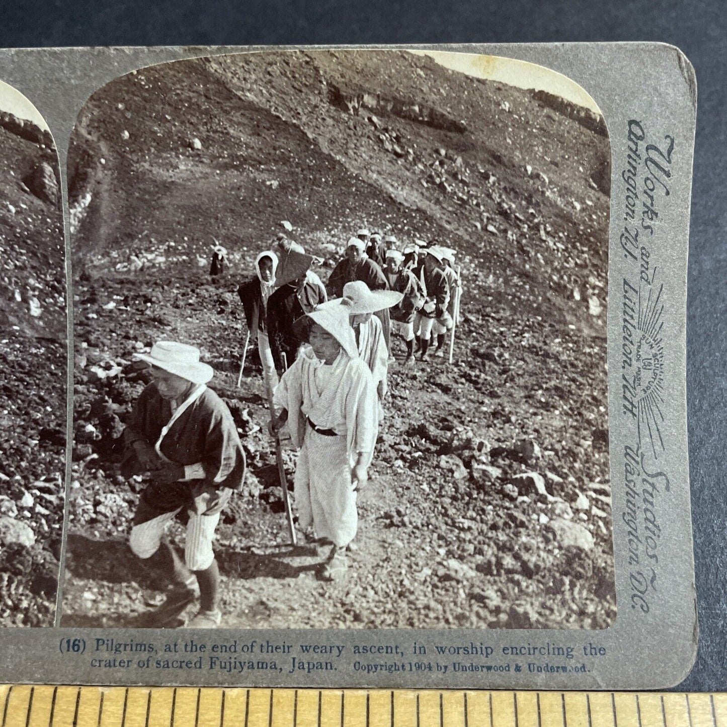 Antique 1904 Japanese Climb Mount Fuji Crater Japan Stereoview Photo Card P4244