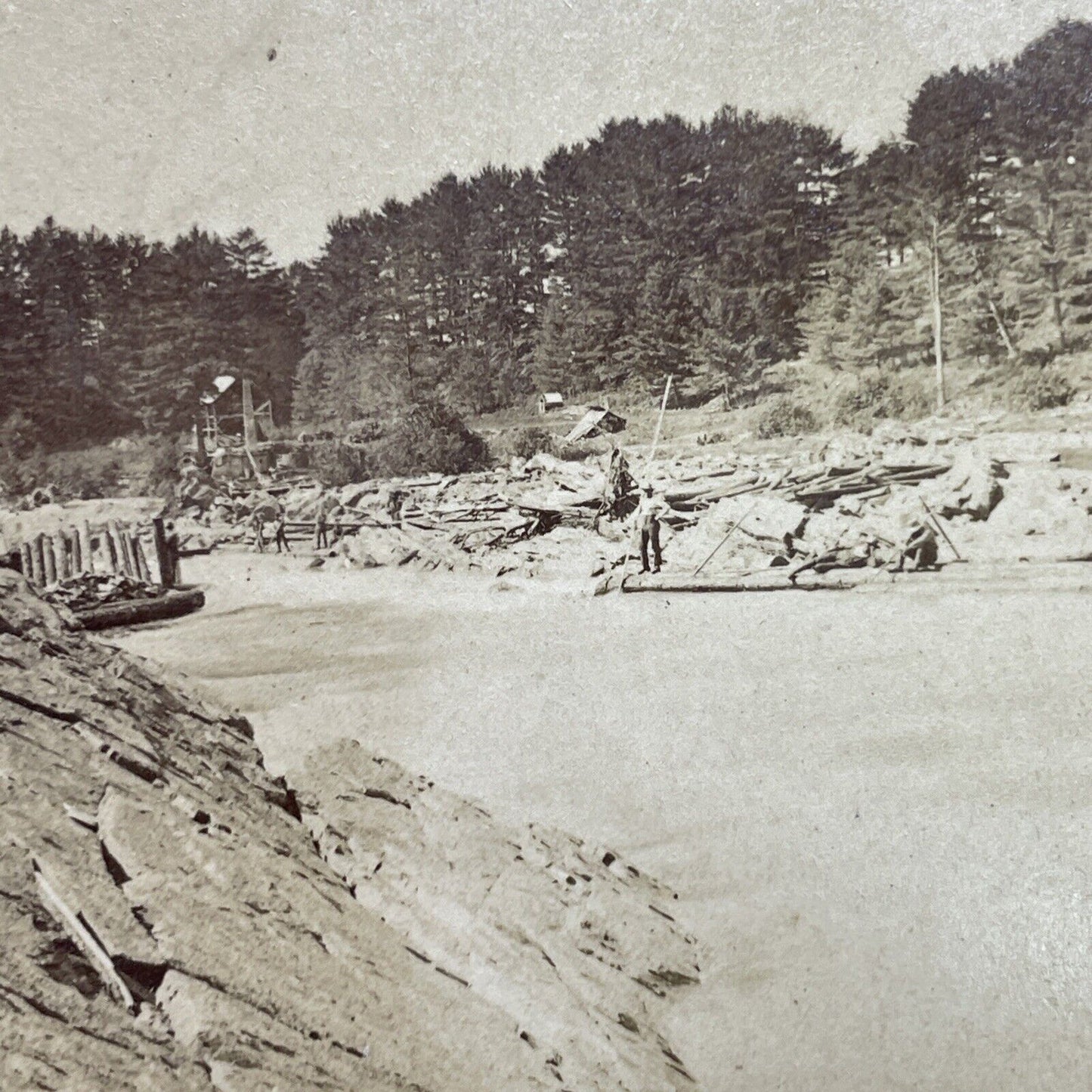 Antique 1877 Log Drivers In Hanover New Hampshire Stereoview Photo Card V1729