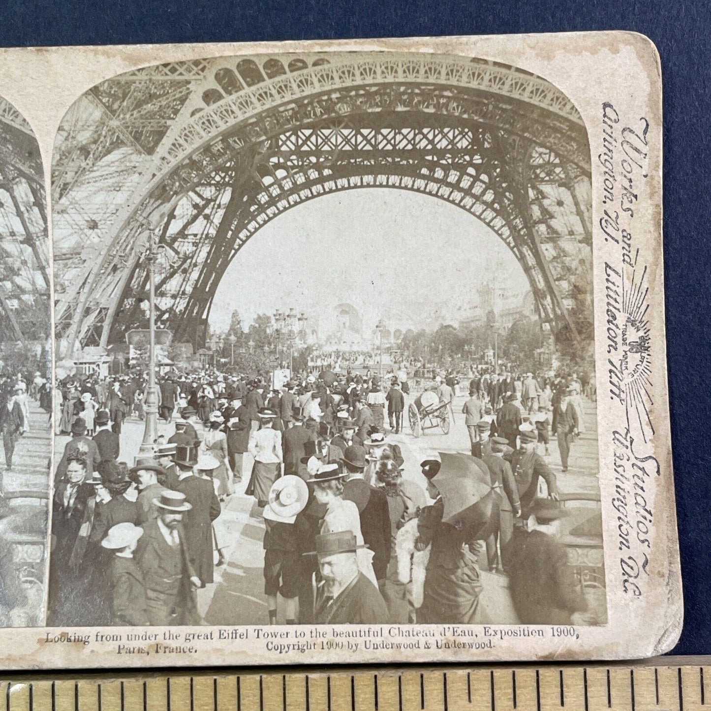 Underneath the Eiffel Tower Stereoview Paris France Antique c1900 Y173