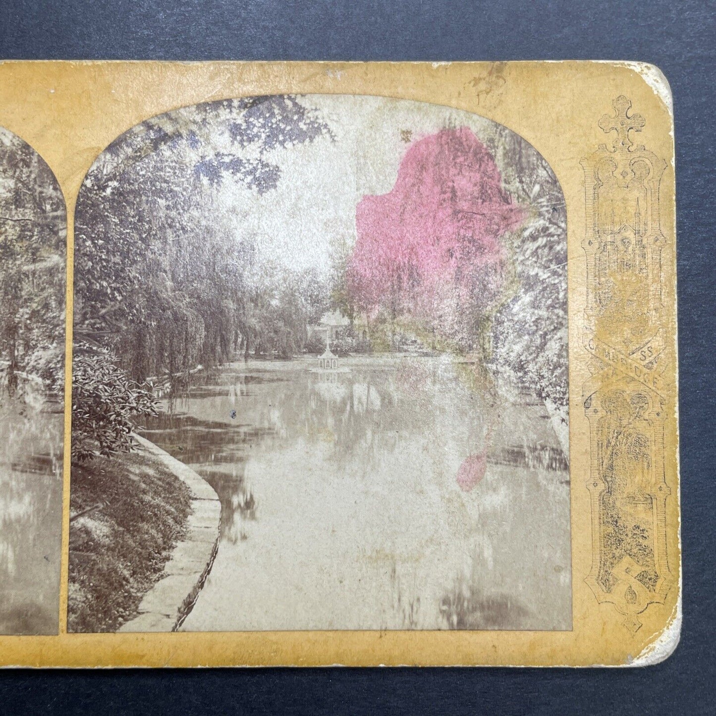 Antique 1870s Auburn Lake Mount Auburn Cemetery Stereoview Photo Card P1196