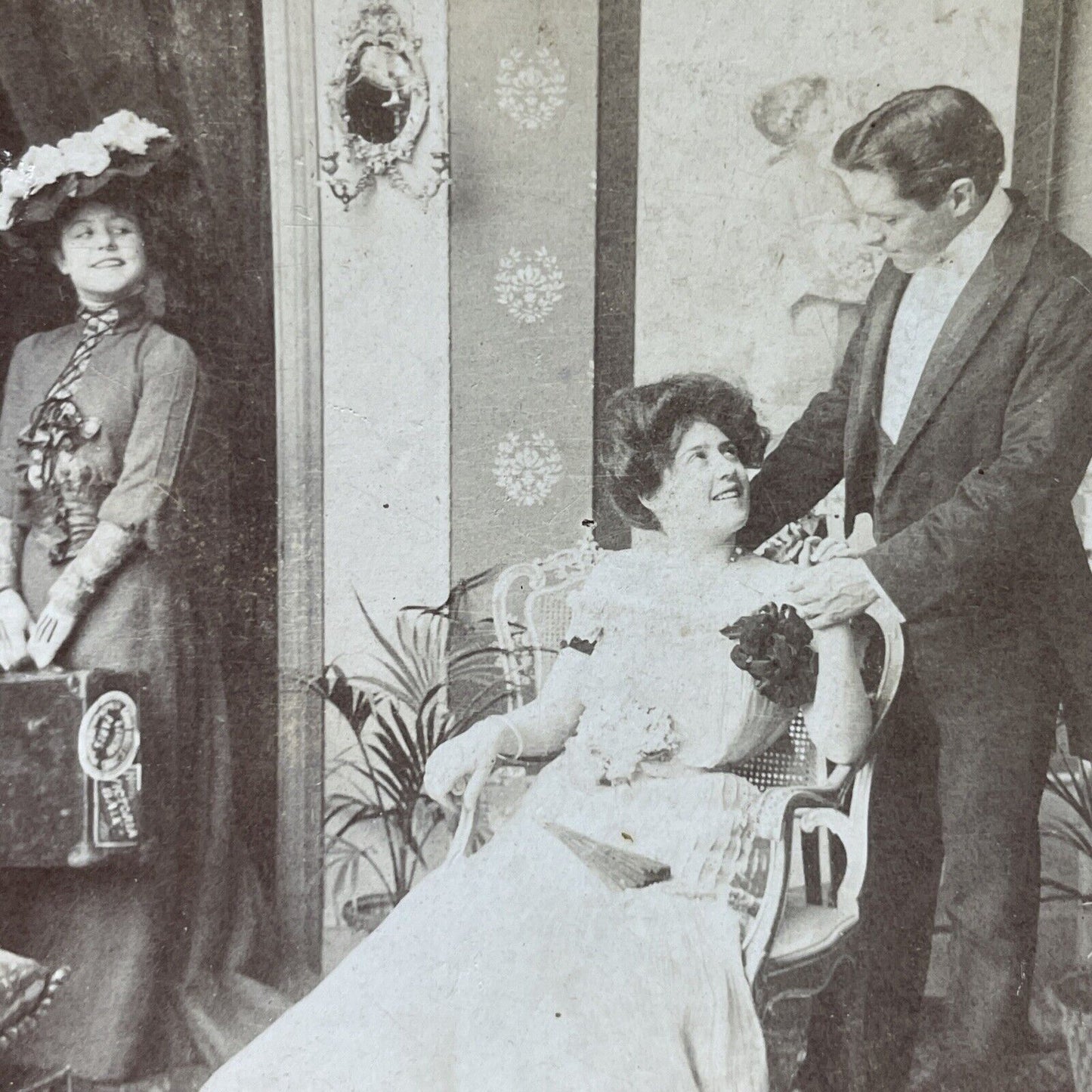 Antique 1902 Maid Servants Flirts With Married Man Stereoview Photo Card P2874