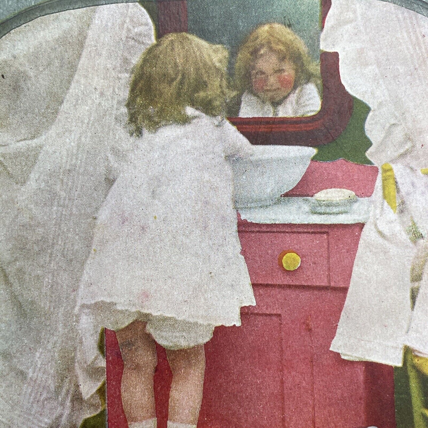 Antique 1892 A Child Washing Herself In The Mirror Stereoview Photo Card P1229