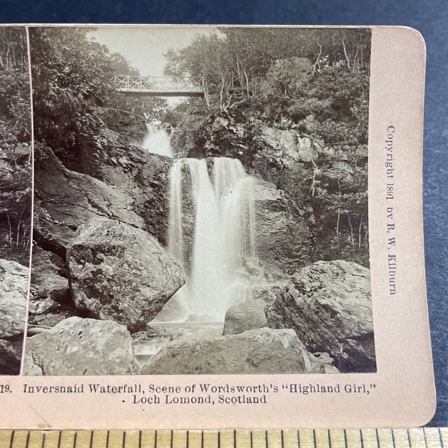 Antique 1891 Inversnaid Waterfall Scotland Stereoview Photo Card P5579