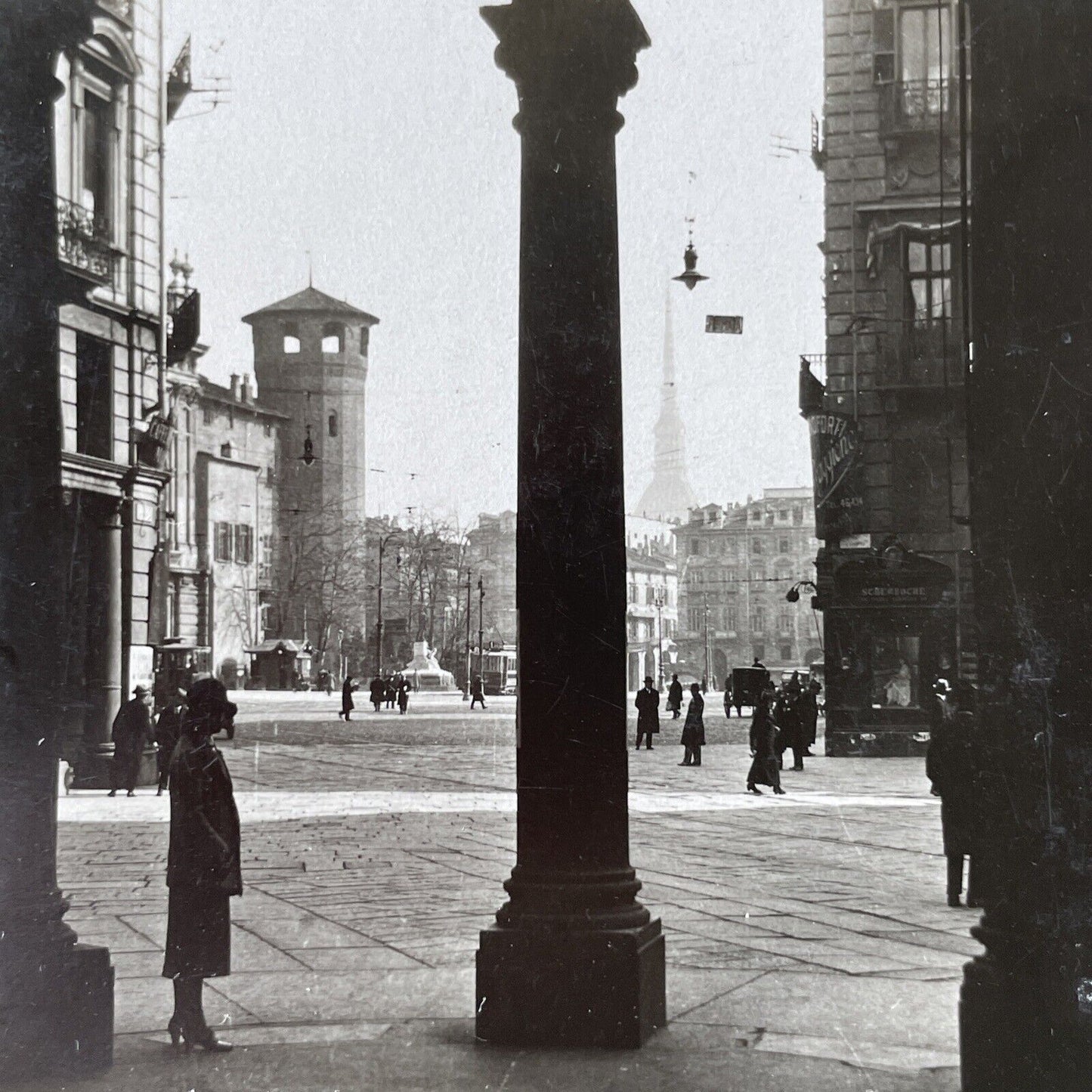 Antique 1925 Torino Piazza Castello Turin Italy OOAK Stereoview Photo Card P3275