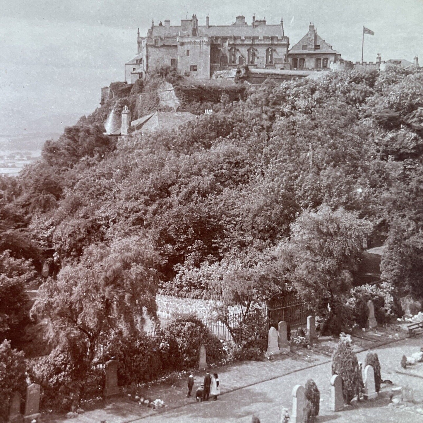 Antique 1902 Stirling Castle & Graveyard Scotland Stereoview Photo Card P3908