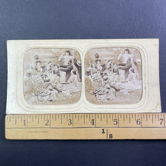 Family Picnic Drinking Wine Stereoview French Tissue Antique c1860s XT2123