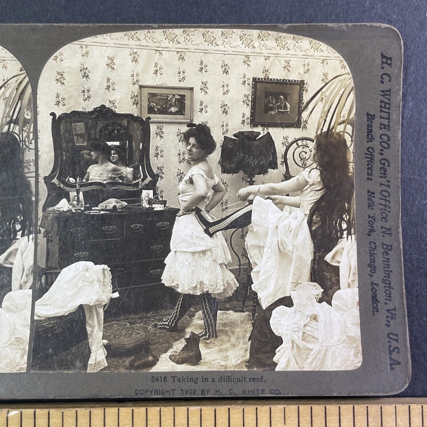 Woman has her Corset Tightened Tight Stereoview Antique c1902 Y1247