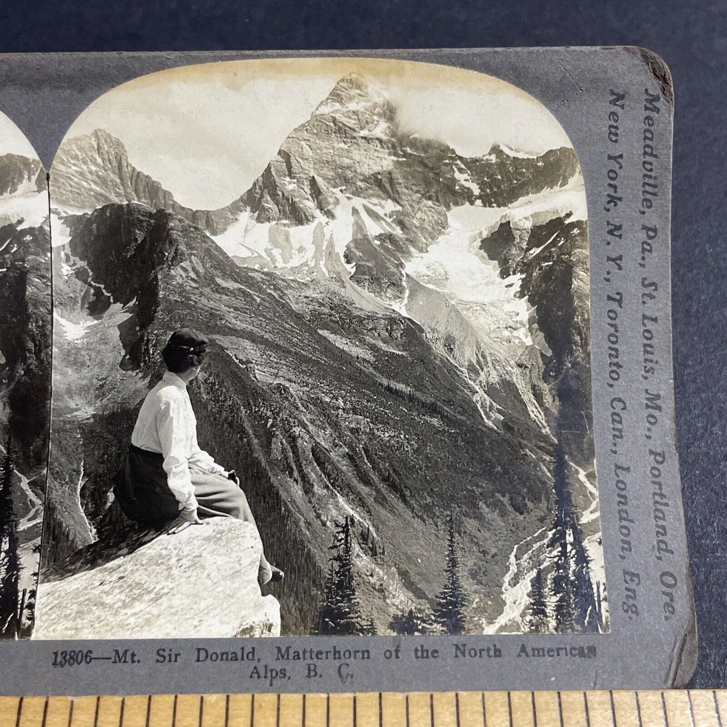 Antique 1903 Woman Sits On Cliff Edge BC Canada Stereoview Photo Card P4822