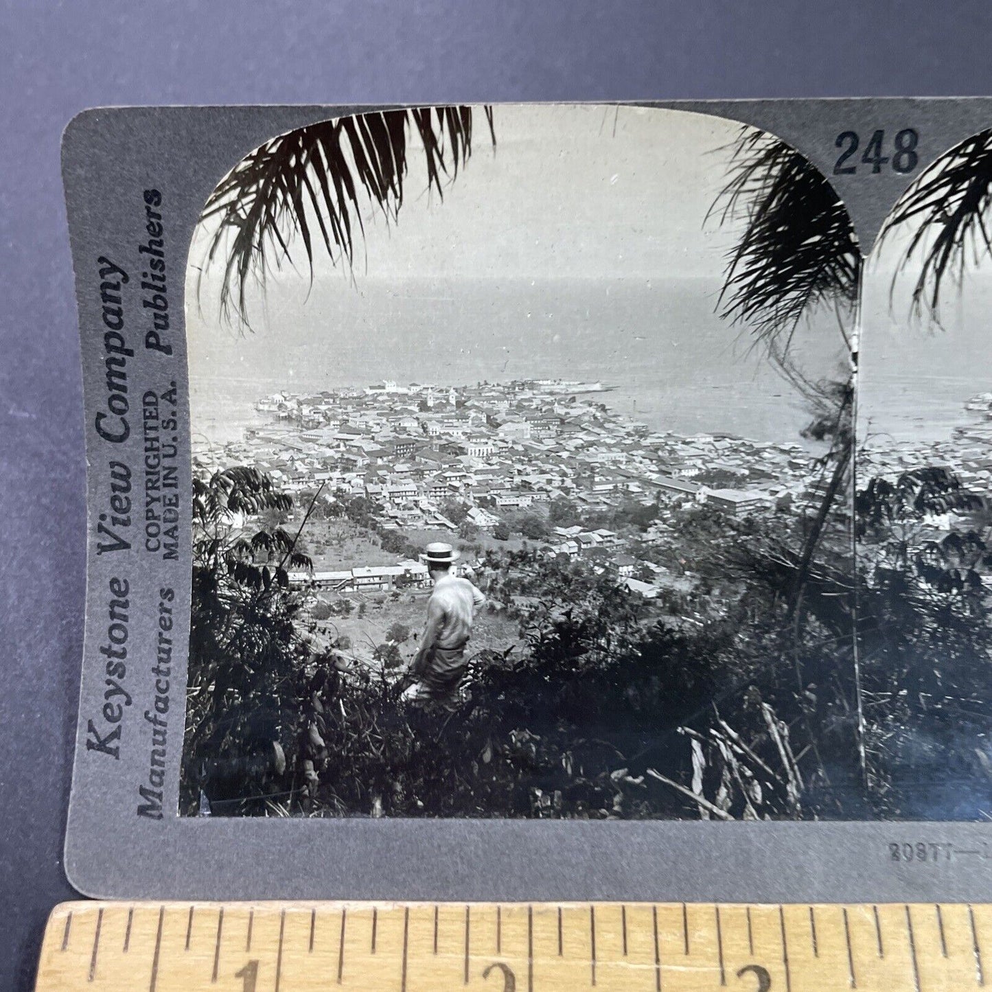 Antique 1920s Panama City View Man Looking Down Stereoview Photo Card P3734