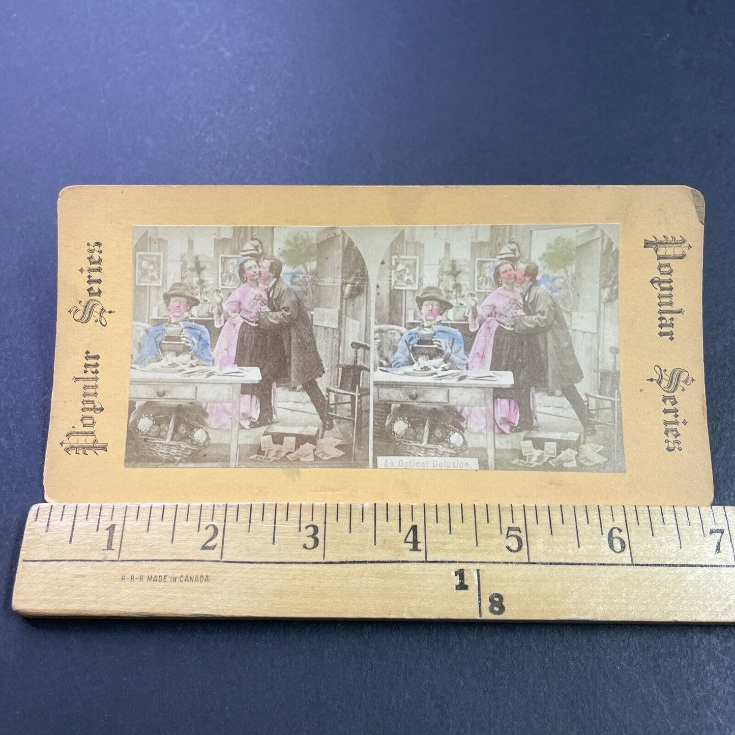 Antique 1870s A Thief Steals A Kiss From Mans Wife Stereoview Photo Card P3999
