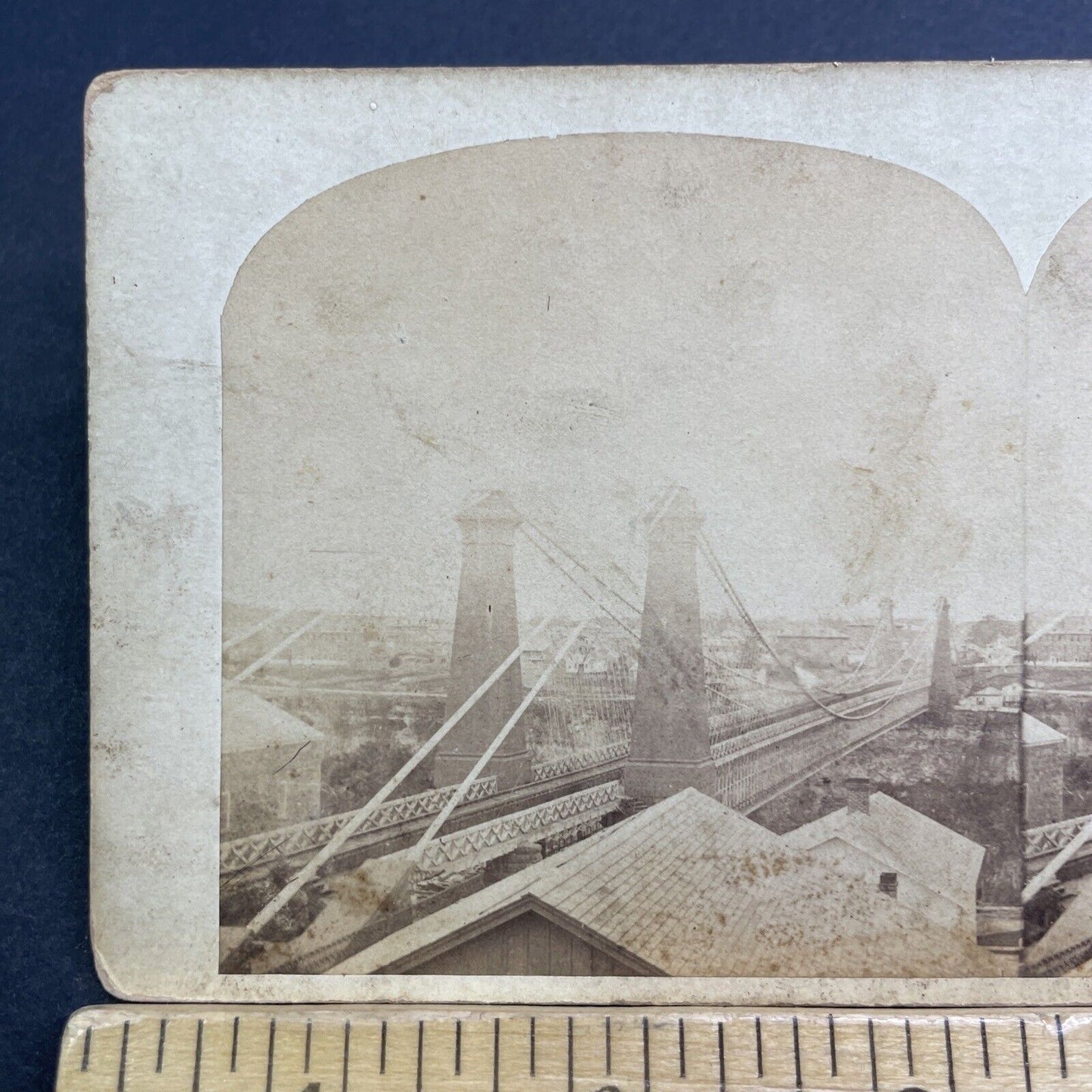 Antique 1860s Niagara Falls Gorge Suspension Bridge Stereoview Photo Card V481